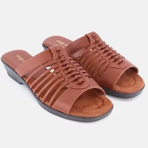 Easy Street Women Wide Width Nola Sandals, Cognac Sz 8.5W
